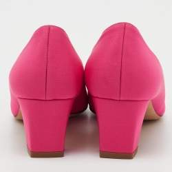 Pre Owned Manolo Blahnik Pink Satin Okkato Crystal Embellished Block Heel Pumps Size 38