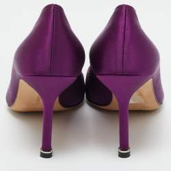 Pre Owned Manolo Blahnik Purple Satin Hangisi Crystal Embellished Pumps Size 37