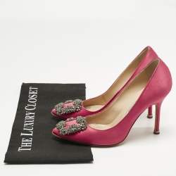 Pre Owned Manolo Blahnik Pink Satin Hangisi Pumps Size 36