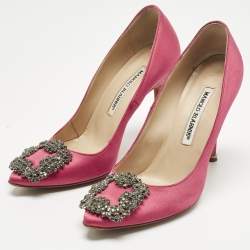 Pre Owned Manolo Blahnik Pink Satin Hangisi Pumps Size 36