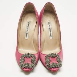 Pre Owned Manolo Blahnik Pink Satin Hangisi Pumps Size 36