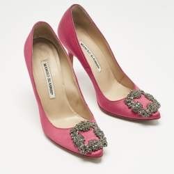 Pre Owned Manolo Blahnik Pink Satin Hangisi Pumps Size 36