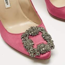 Pre Owned Manolo Blahnik Pink Satin Hangisi Pumps Size 36