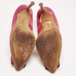 Pre Owned Manolo Blahnik Pink Satin Hangisi Pumps Size 36