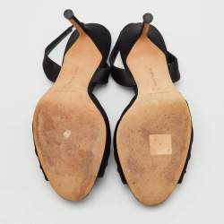 Pre Owned Manolo Blahnik Black Satin Cassia Peep Toe Slingback Sandals Size 40.5