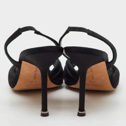 Pre Owned Manolo Blahnik Black Satin Cassia Peep Toe Slingback Sandals Size 40.5