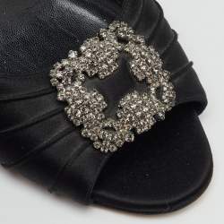 Pre Owned Manolo Blahnik Black Satin Cassia Peep Toe Slingback Sandals Size 40.5