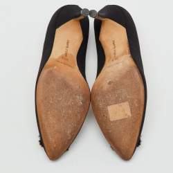 Pre Owned Manolo Blahnik Black Satin Hangisi Crystal Embellished Pumps Size 36.5