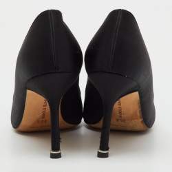 Pre Owned Manolo Blahnik Black Satin Hangisi Crystal Embellished Pumps Size 36.5