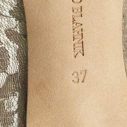 Pre Owned Manolo Blahnik Grey/Gold Mesh and Leather Salola Pumps Size 37