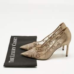 Pre Owned Manolo Blahnik Grey/Gold Mesh and Leather Salola Pumps Size 37