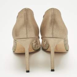 Pre Owned Manolo Blahnik Grey/Gold Mesh and Leather Salola Pumps Size 37