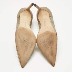 Pre Owned Manolo Blahnik Grey/Gold Mesh and Leather Salola Pumps Size 37
