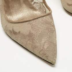 Pre Owned Manolo Blahnik Grey/Gold Mesh and Leather Salola Pumps Size 37