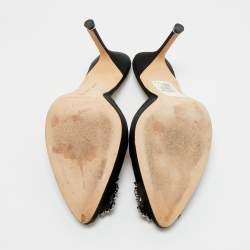 Pre Owned Manolo Blahnik Black Satin Hangisi Mules Sandals Size 38