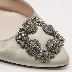 Pre Owned Manolo Blahnik Grey Satin Hangisi Mules Size 38.5