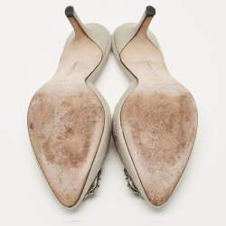 Pre Owned Manolo Blahnik Grey Satin Hangisi Mules Size 38.5