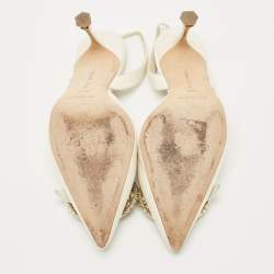 Pre Owned Manolo Blahnik Cream Satin Prietasli Slingback Sandals Size 38.5