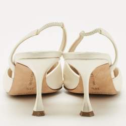 Pre Owned Manolo Blahnik Cream Satin Prietasli Slingback Sandals Size 38.5