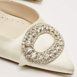 Pre Owned Manolo Blahnik Cream Satin Prietasli Slingback Sandals Size 38.5