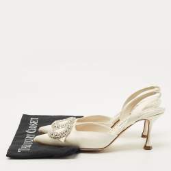 Pre Owned Manolo Blahnik Cream Satin Prietasli Slingback Sandals Size 38.5