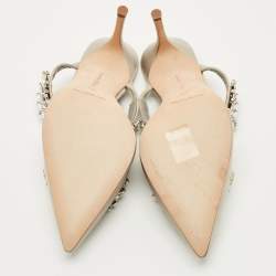 Pre Owned Manolo Blahnik Grey Satin Crystal Embellished Lurum Mules Size 36