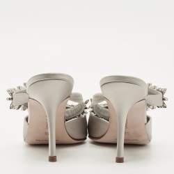 Pre Owned Manolo Blahnik Grey Satin Crystal Embellished Lurum Mules Size 36