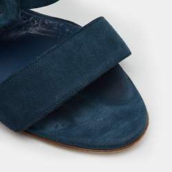 Pre Owned Manolo Blahnik Teal Blue Suede Gable Slide Sandals Size 38