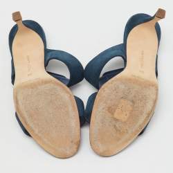 Pre Owned Manolo Blahnik Teal Blue Suede Gable Slide Sandals Size 38