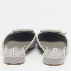 Pre Owned Manolo Blahnik Grey Suede Maysale Mules Size 38.5