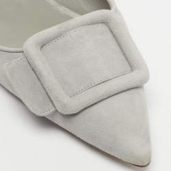 Pre Owned Manolo Blahnik Grey Suede Maysale Mules Size 38.5