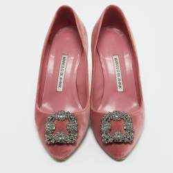 Pre Owned Manolo Blahnik Pink Velvet Hangisi Pumps Size 37.5