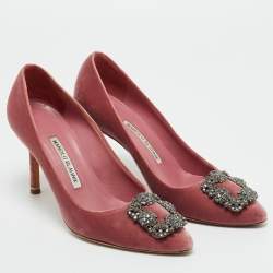 Pre Owned Manolo Blahnik Pink Velvet Hangisi Pumps Size 37.5