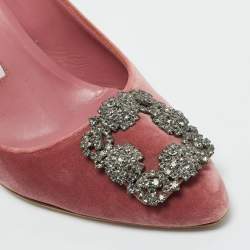 Pre Owned Manolo Blahnik Pink Velvet Hangisi Pumps Size 37.5