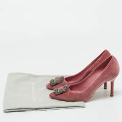 Pre Owned Manolo Blahnik Pink Velvet Hangisi Pumps Size 37.5