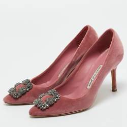 Pre Owned Manolo Blahnik Pink Velvet Hangisi Pumps Size 37.5