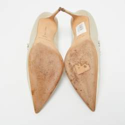 Pre Owned Manolo Blahnik Grey Satin Jewel Nadira Pointed Toe Pumps Size 38.5