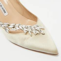 Pre Owned Manolo Blahnik Grey Satin Jewel Nadira Pointed Toe Pumps Size 38.5