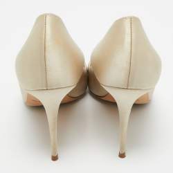 Pre Owned Manolo Blahnik Grey Satin Jewel Nadira Pointed Toe Pumps Size 38.5