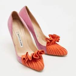 Pre Owned Manolo Blahnik Purple/Orange Suede Ruffle Pumps Size 39.5