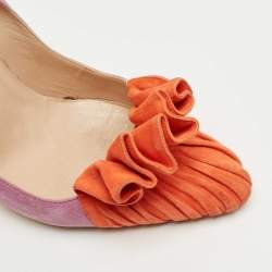 Pre Owned Manolo Blahnik Purple/Orange Suede Ruffle Pumps Size 39.5