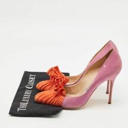 Pre Owned Manolo Blahnik Purple/Orange Suede Ruffle Pumps Size 39.5