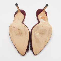 Pre Owned Manolo Blahnik Burgundy Satin Hangisi Mules Size 38.5