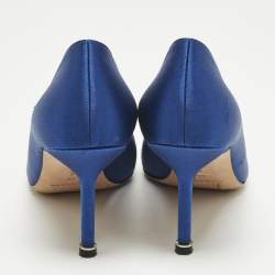 Pre Owned Manolo Blahnik Blue Satin Hangisi Crystal Embellished Pumps Size 39