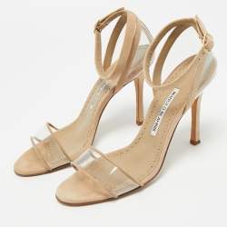 مملوكة مسبقًا Manolo Blahnik Beige PVC and Suede Ankle Strap Sandals Size 38