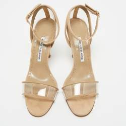 مملوكة مسبقًا Manolo Blahnik Beige PVC and Suede Ankle Strap Sandals Size 38