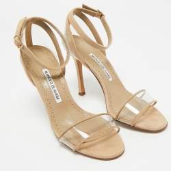 مملوكة مسبقًا Manolo Blahnik Beige PVC and Suede Ankle Strap Sandals Size 38