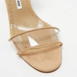 مملوكة مسبقًا Manolo Blahnik Beige PVC and Suede Ankle Strap Sandals Size 38