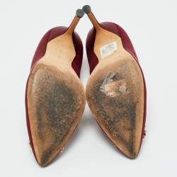 Pre Owned حذاء كعب عالي مانولو بلانيك هانغيسي مرصع بالكريستال ساتان أزرق مقاس 40.5