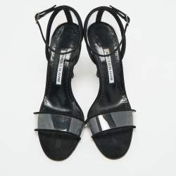 Pre Owned صندل مانوولو بلانيك PVC شفاف وشمواه بشريط حول الكاحل مقاس 38